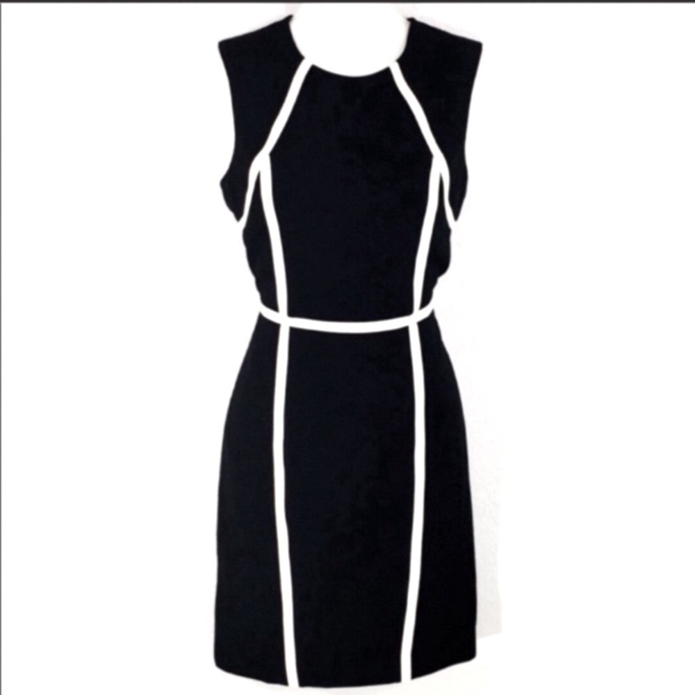 Calvin Klein black white frame trim sleeveless sheath dress 4 - Picture 2 of 9